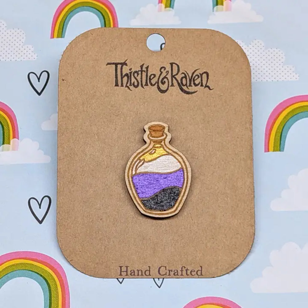 Pride Potion Bottle Wooden Pin - Nonbinary - Gifts