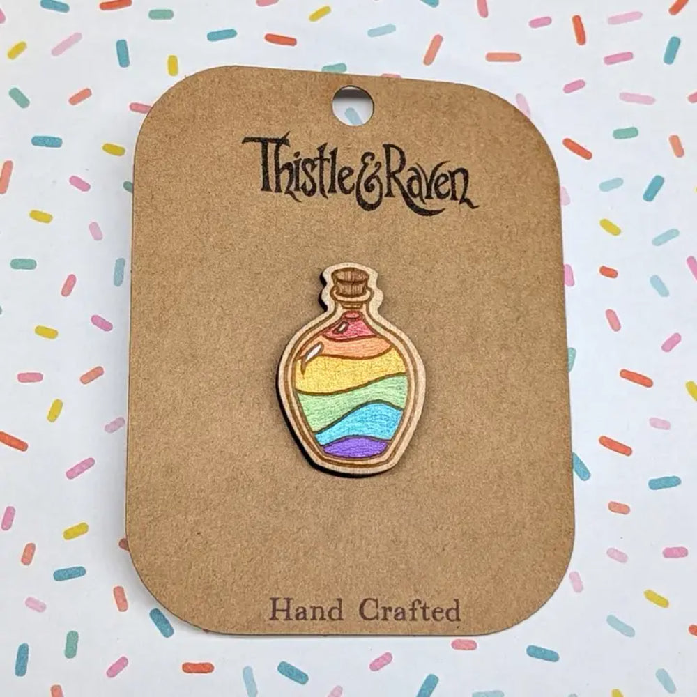 Pride Potion Bottle Wooden Pin - Rainbow - Gifts
