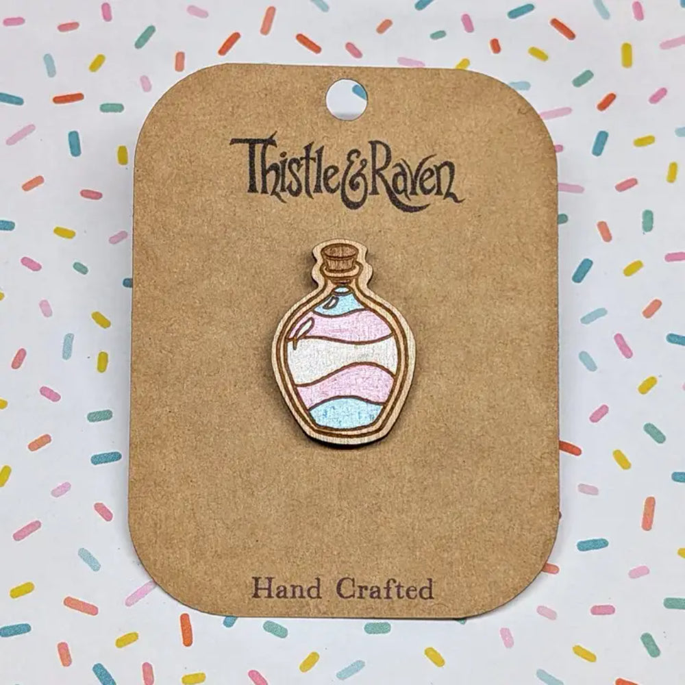 Pride Potion Bottle Wooden Pin - Transgender - Gifts