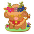 A charming brown cartoon sheep enamel pin with colorful floral crown and red bow tie from Proud Cows Pride