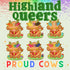 Six colorful enamel pins featuring cute brown cows with floral crowns and red bow ties on green bases for proud cows pride