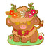 Proud Cows Pride enamel pin of a charming brown cow with floral crown and frilly skirt featuring red bow
