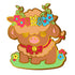 A charming brown cow enamel pin with a colorful floral crown and red bow tie from Proud Cows Pride collection