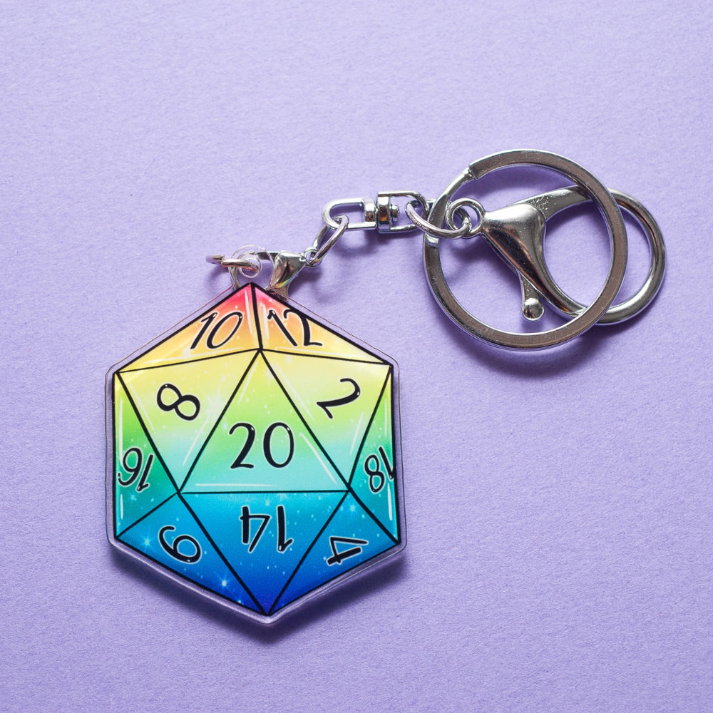 Rainbow D20 Acrylic Keychain - Gifts