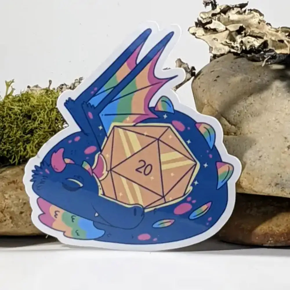 Rainbow Dragon Protecting D20 Sticker Toys & Gifts Mimic Gaming Co   