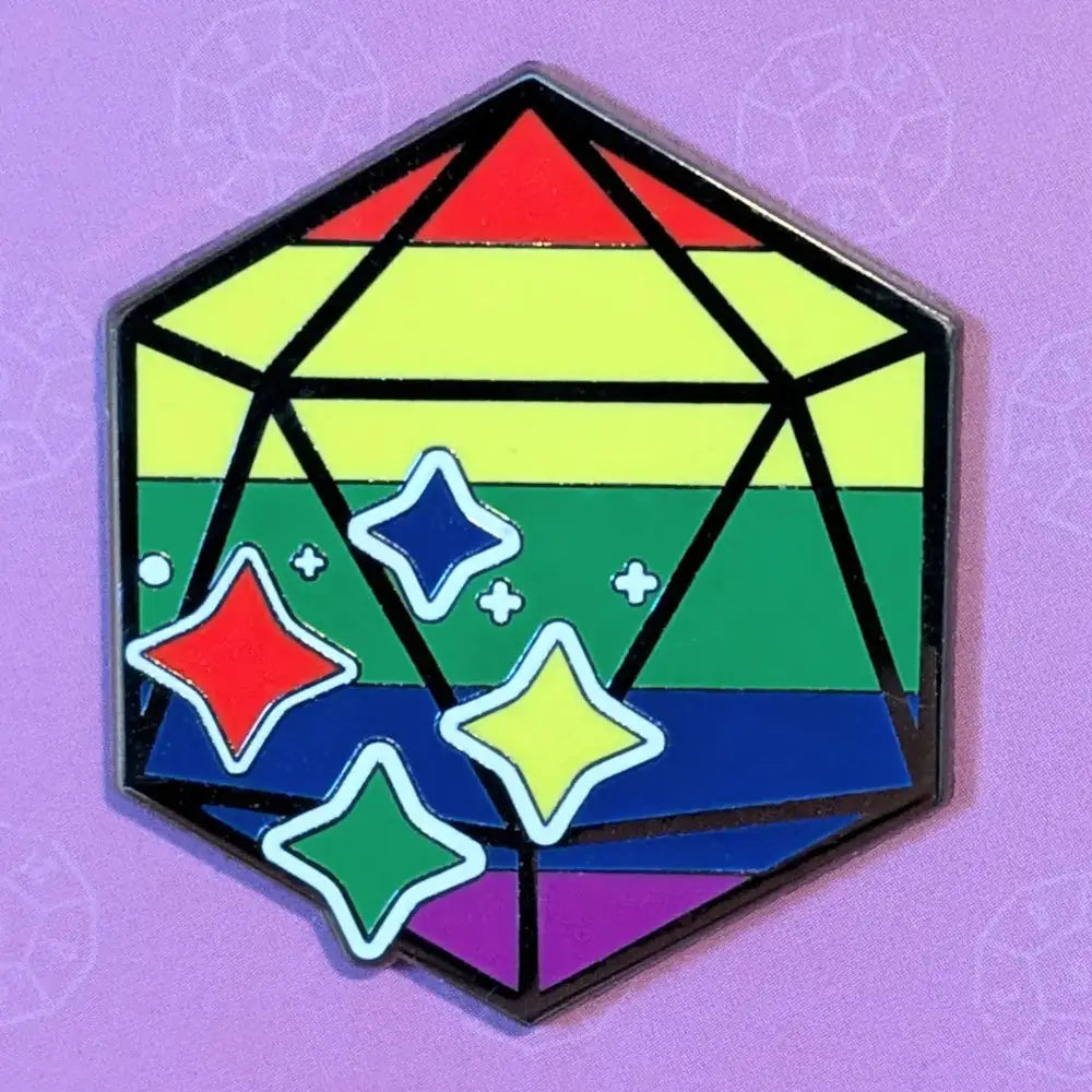 Rainbow Pride D20 with Sparkles Pin - Gifts
