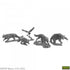 Gray plastic miniature figures of wild animals including panther owl and wolves from reaper dungeon dwellers bones usa animal companions 5