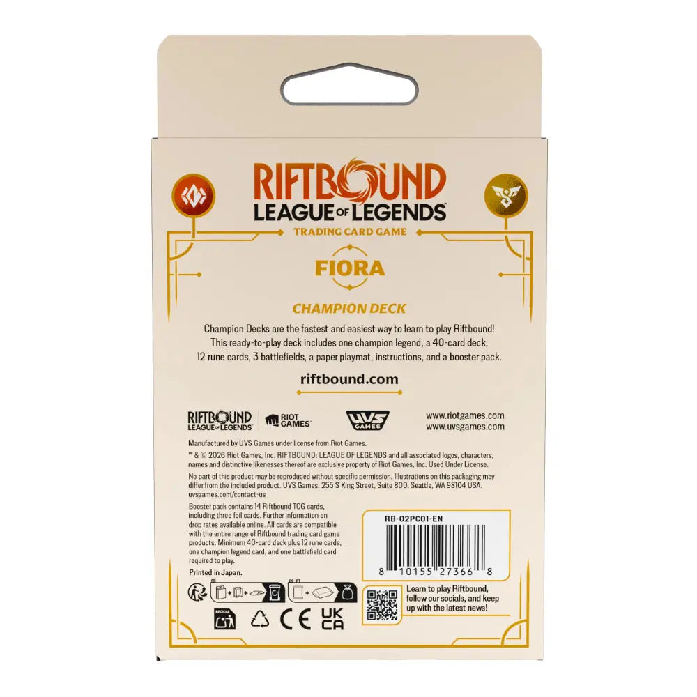 Riftbound League of Legends TCG: Fiora Champion Deck - Card Games