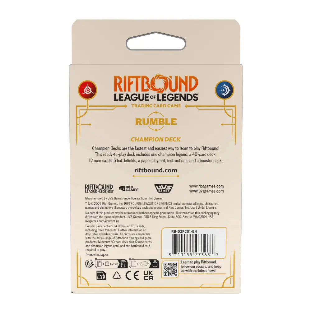 Riftbound League of Legends TCG: Rumble Champion Deck - Card Games