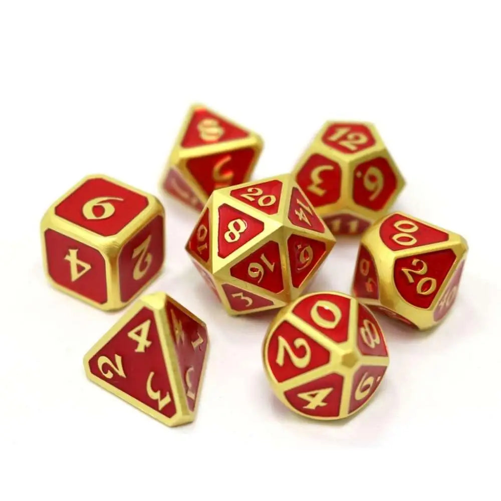 Satin Gold Ruby Metal Polyhedral (D&D) Dice Set (7) Dice & Dice Supplies Die Hard Dice   