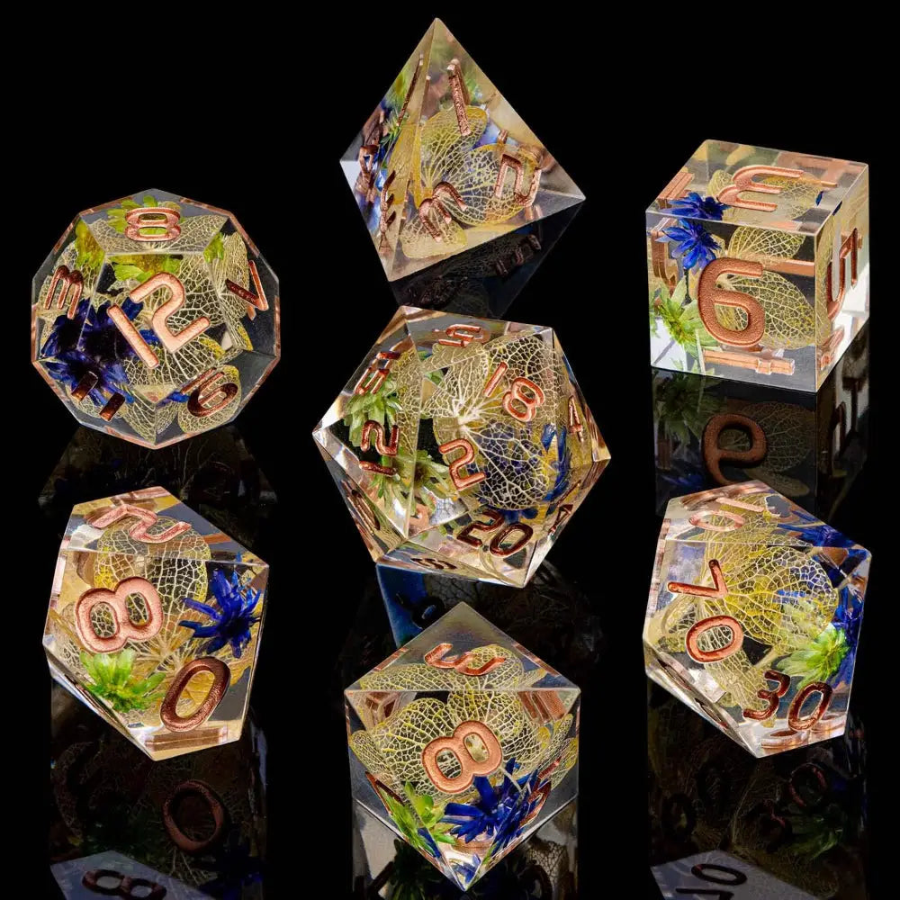 Sharp-Edge Resin Flower Petal Polyhedral (D&D) Dice Set (7) Dice & Dice Supplies The Haunted Game Cafe   