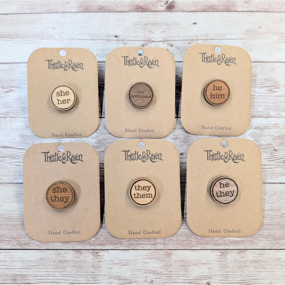 Simple Wooden Pronoun Pins - Gifts