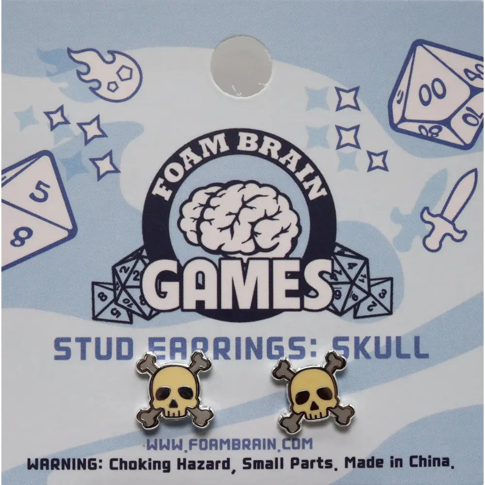 Yellow enamel skull post earrings with silver-toned metal outlines showcasing front view design details