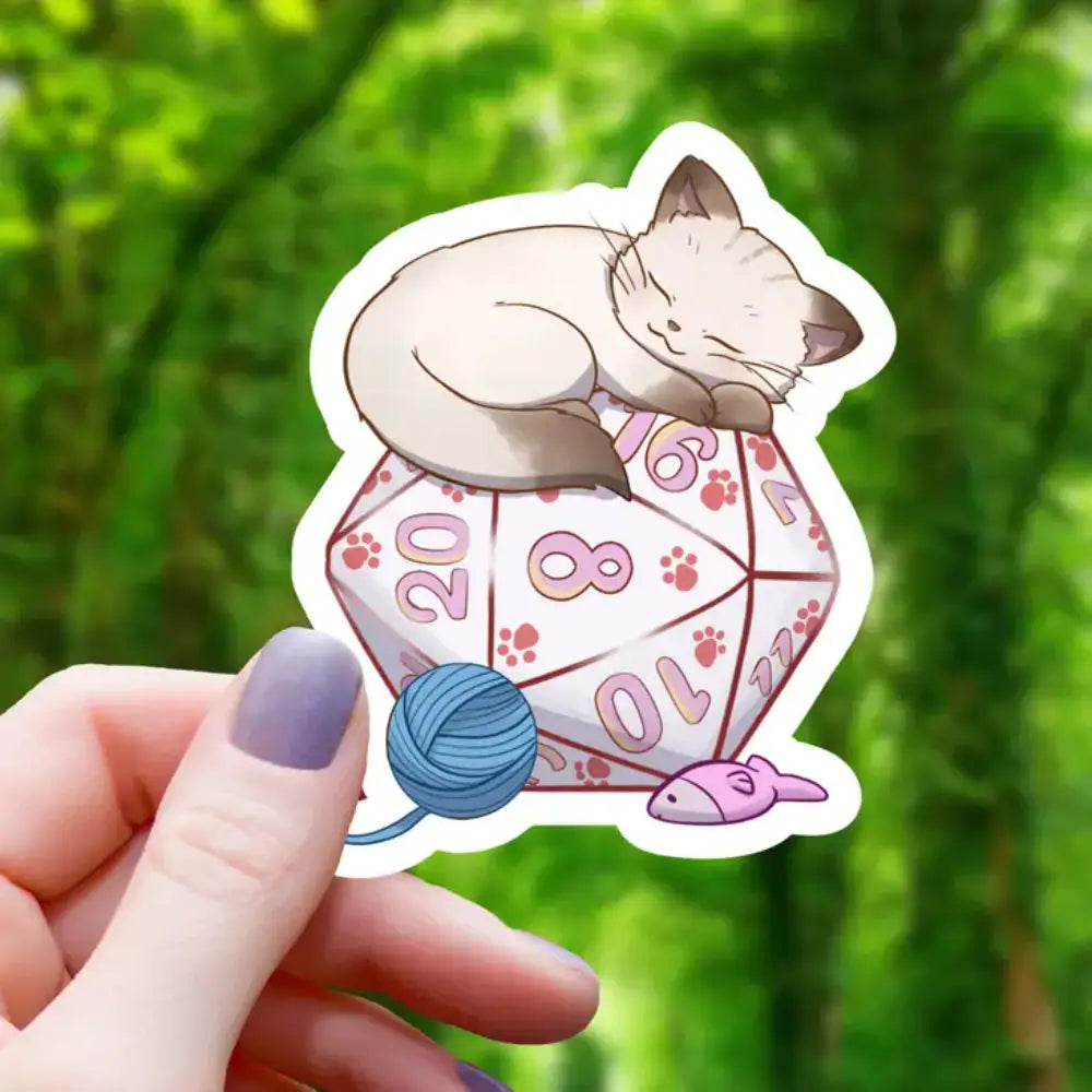 Sleeping Kitten on D20 Sticker - Gifts