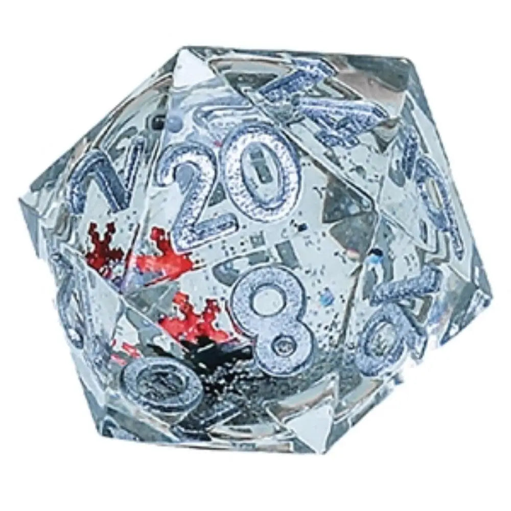 Snowglobe: 54mm D20 - Silver Ink, Silver Glitter, Red and Green Snowflakes Dice & Dice Supplies Alliance   