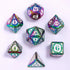 Sorcerer Rainbow w/White Metal Polyhedral (D&D) Dice Set (7) - Dice & Dice Supplies
