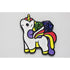 Sparkles pony pin is a glittery white unicorn pin with a rainbow mane and colorful geometric shapes on its back