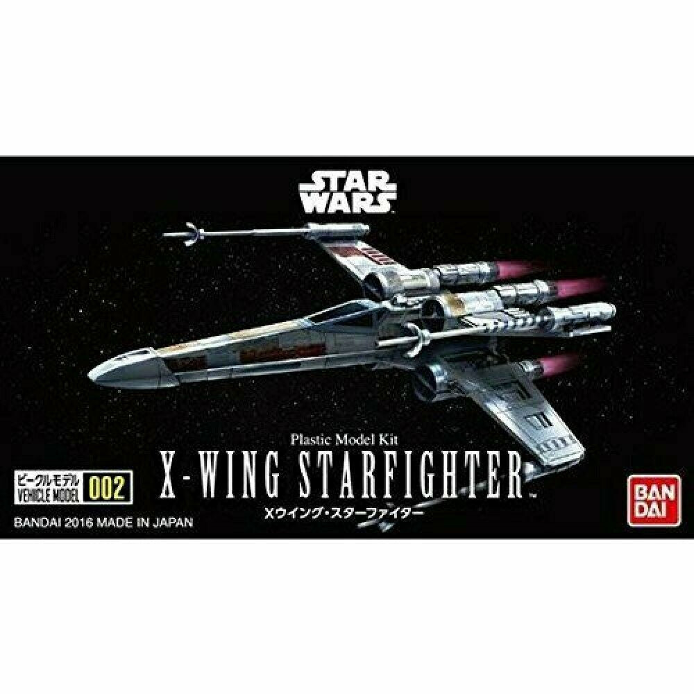 Silver and gray plastic model kit of x-wing starfighter from star wars by bandai in vehicle collection series