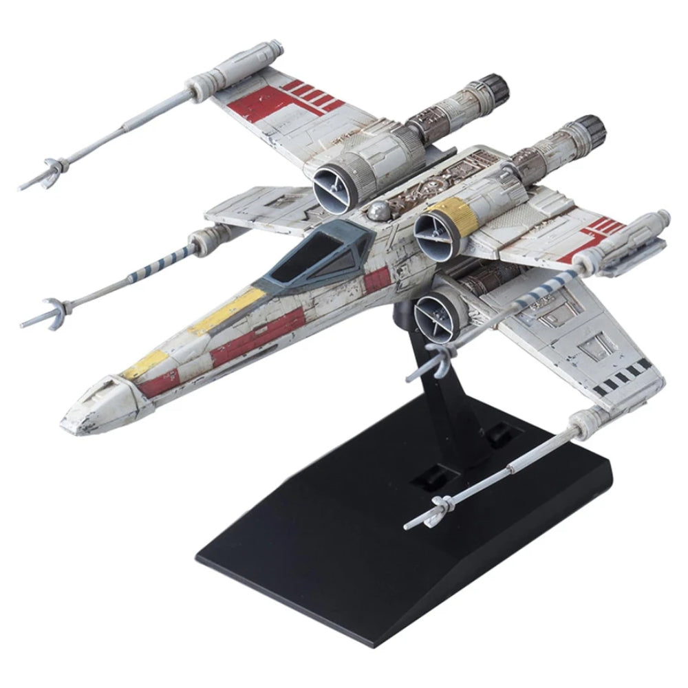 Star Wars model kit x-wing starfighter vehicle with white and red paint and detailed weathering effects