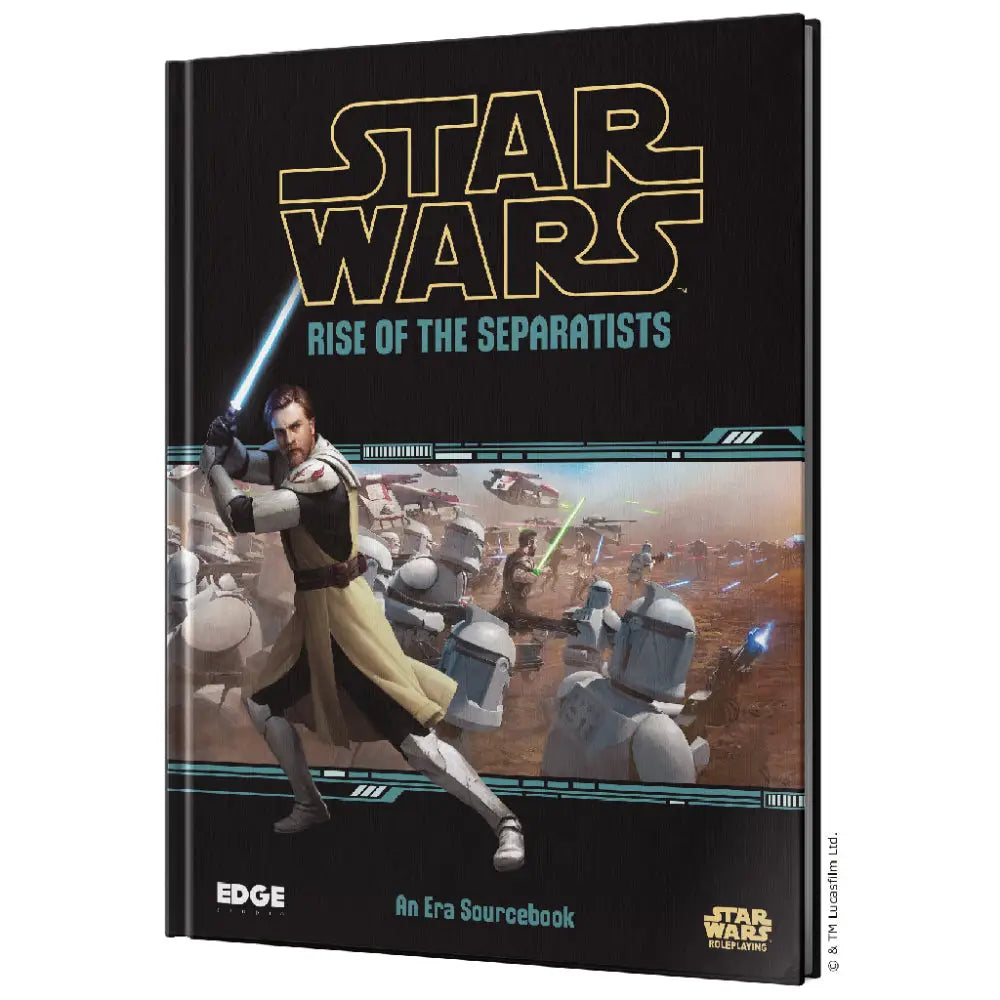 Black hardcover star wars rpg era sourcebook rise of the separatists featuring anakin skywalker with blue lightsaber