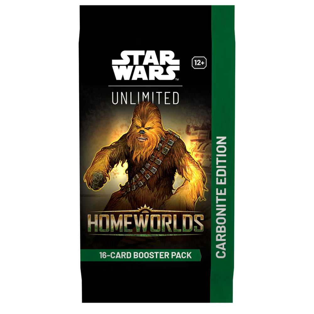 Black and green star wars unlimited homeworlds carbonite edition 16-card booster pack featuring chewbacca