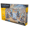 Starcraft miniatures game protoss pack adept featuring five blue and gold protoss adept figures on circular bases