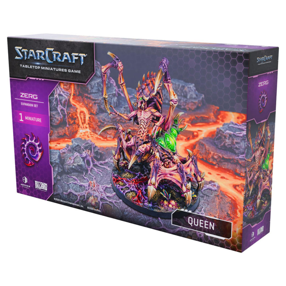 Purple and green painted zerg queen miniature from the starcraft miniatures game zerg pack queen set