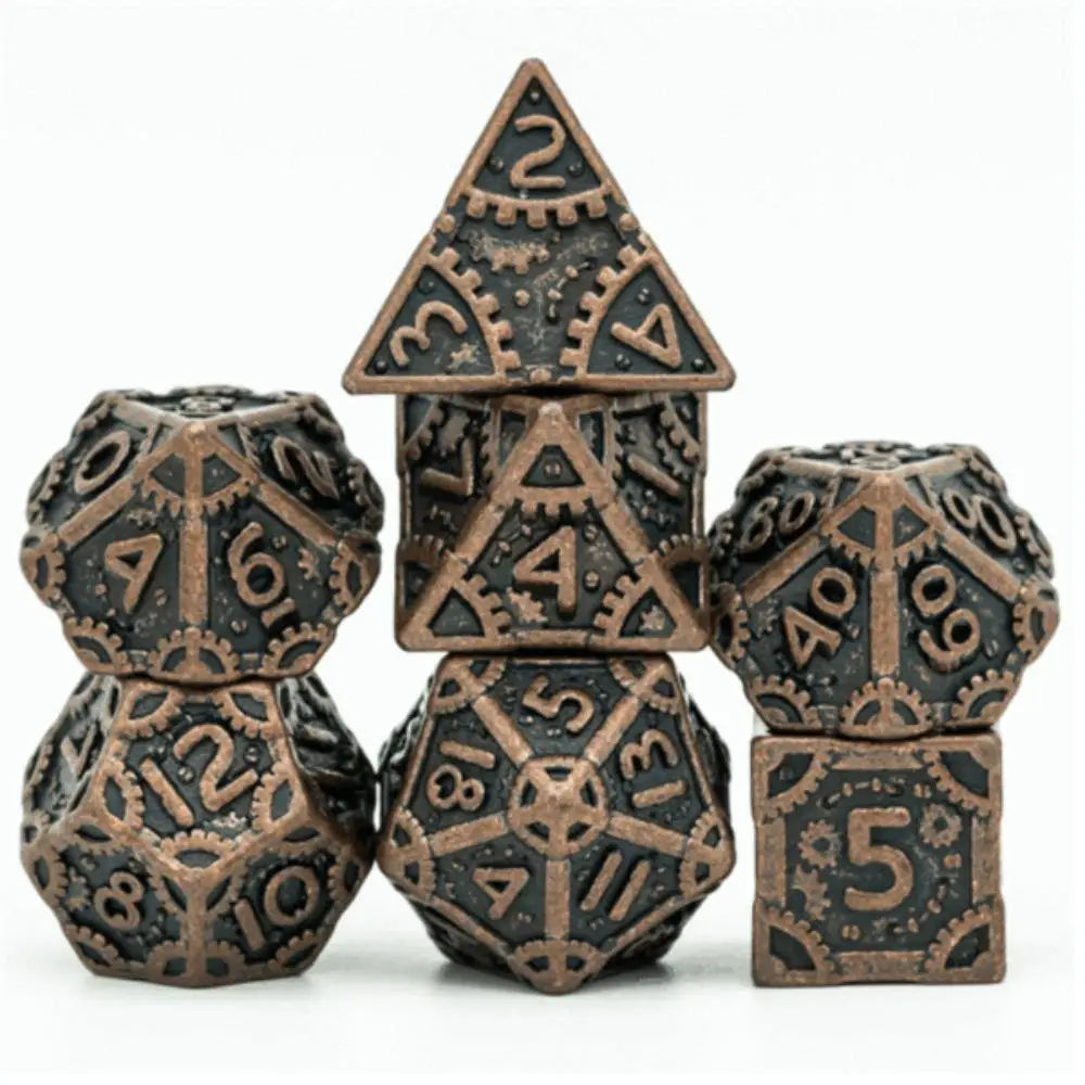 Steam Punk Copper Metal Polyhedral (D&D) Dice Set (7) Dice & Dice Supplies Foam Brain Games   