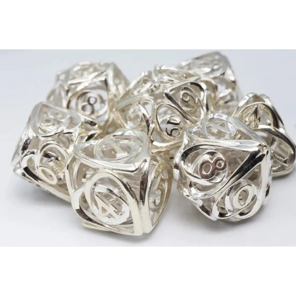 Sterling Silver Hollow Hearts Metal Polyhedral (D&D) Dice Set (7) (Copy) - Dice & Dice Supplies