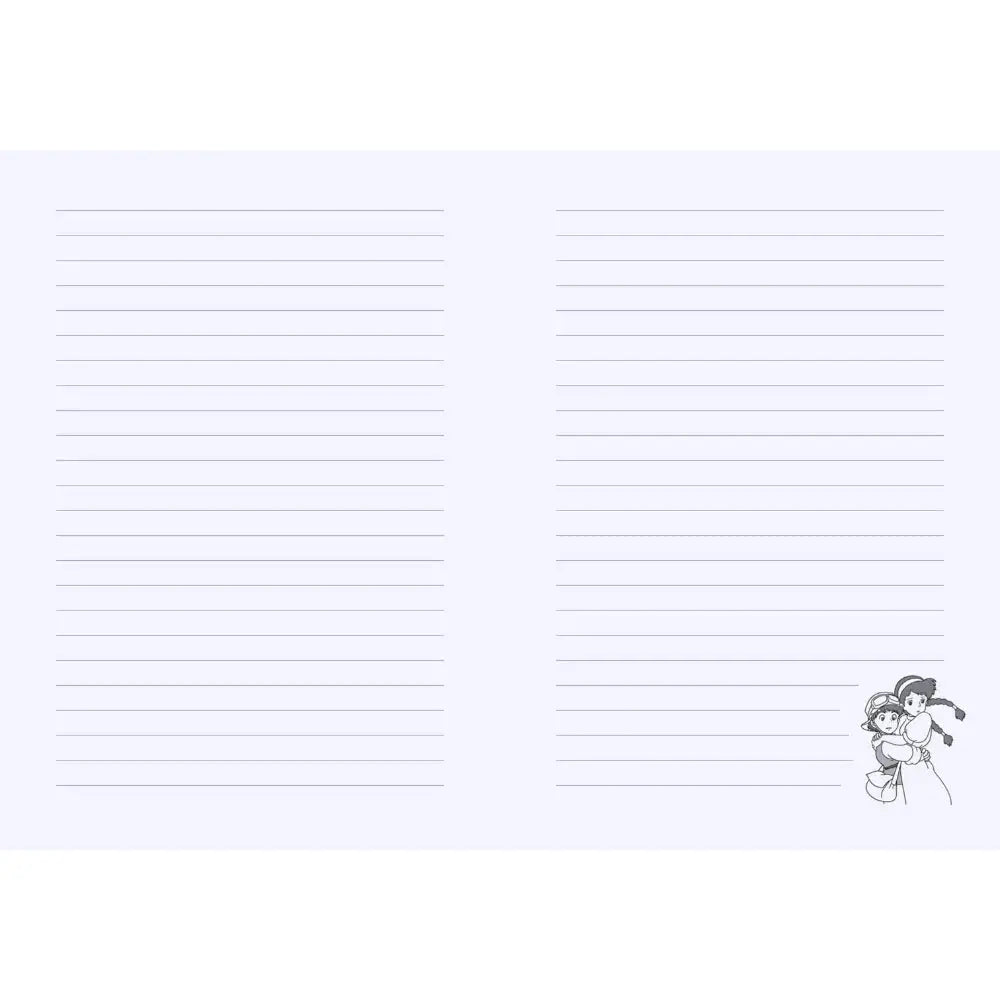 White lined notebook page from Studio Ghibli official ruled journals featuring a small black and white character illustration