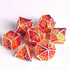 Sunwave Silver w/Red-Orange Metal Dice Polyhedral (D&D) Dice Set (7) - Dice & Dice Supplies