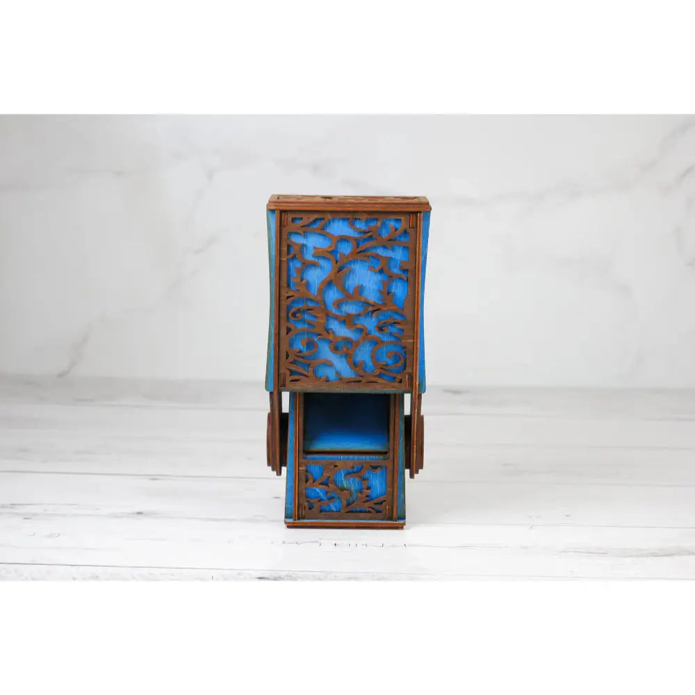 Talon & Claw Collapsible Wooden Filigreed Dice Tower - Blue - Dice & Dice Supplies