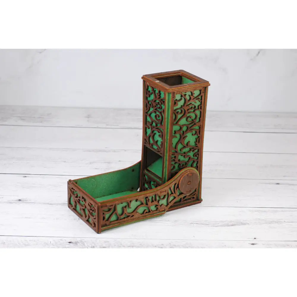 Talon & Claw Collapsible Wooden Filigreed Dice Tower - Green - Dice & Dice Supplies