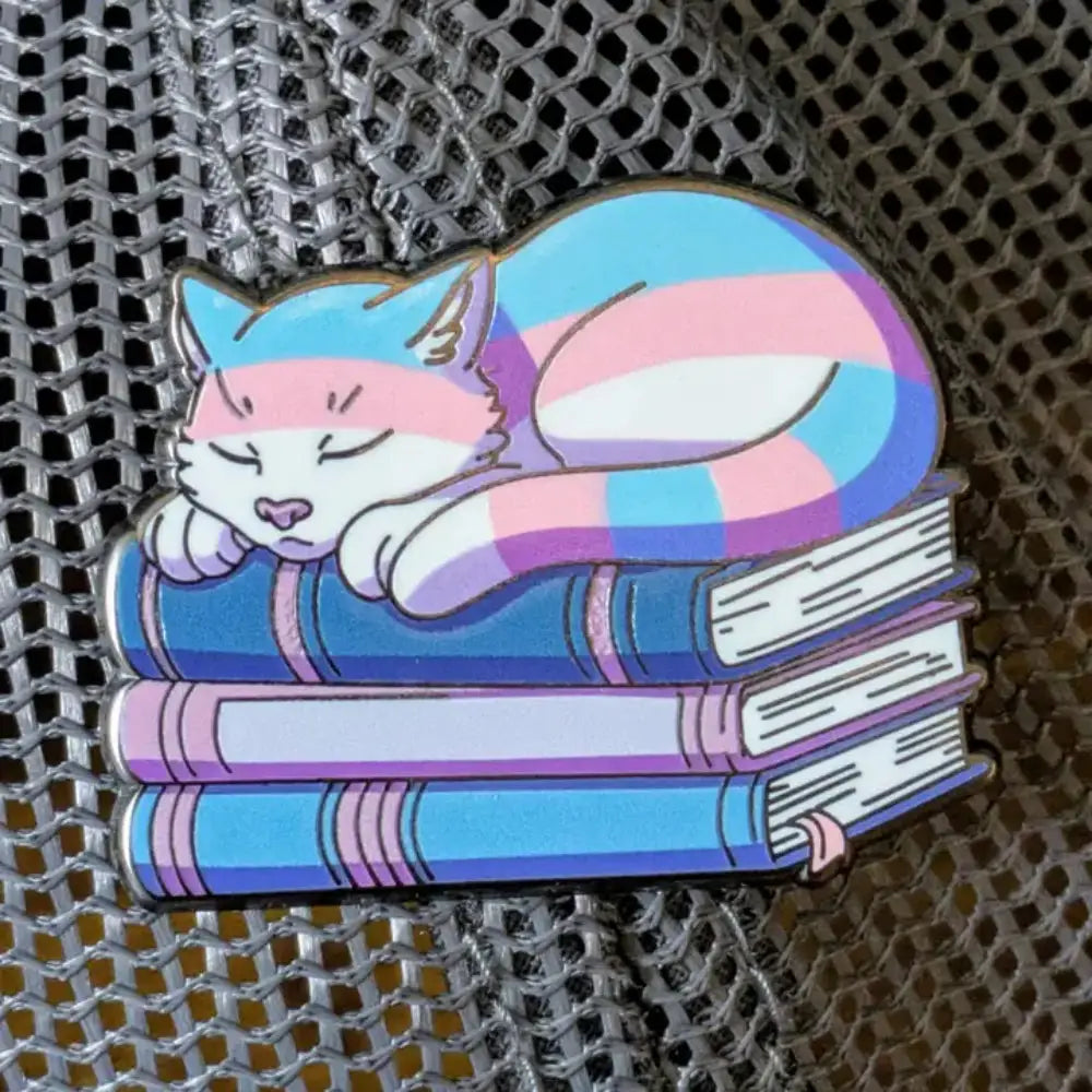 Trans Cat on Books Enamel Pin - Toys & Gifts