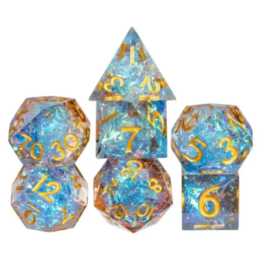 Transparent Crystalline With Reflective Paper Sharp-Edge Polyhedral (D&D) Dice Set (7) - Dice & Dice Supplies