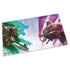 A rectangular transparent Ultimate Guard playmat with vibrant green and purple artwork of fantasy warriors in battle