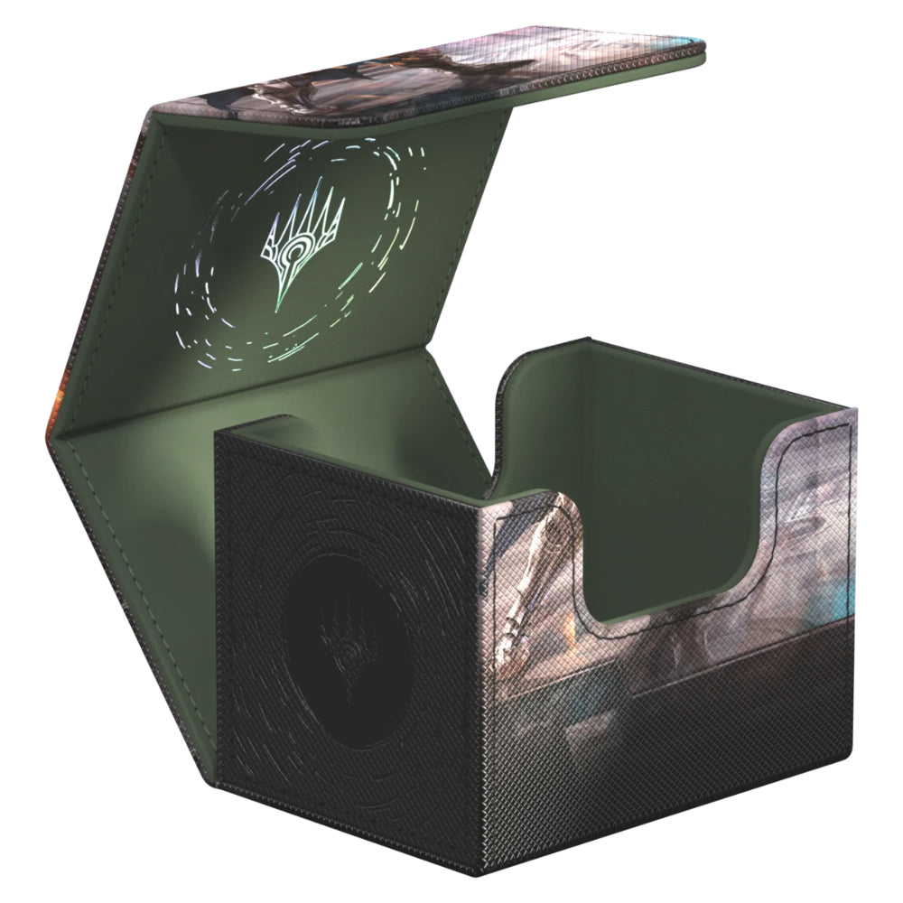 Dark green and black textured ultimate guard sidewinder 100 plus xenoskin deckbox with fantasy artwork for mtg cards