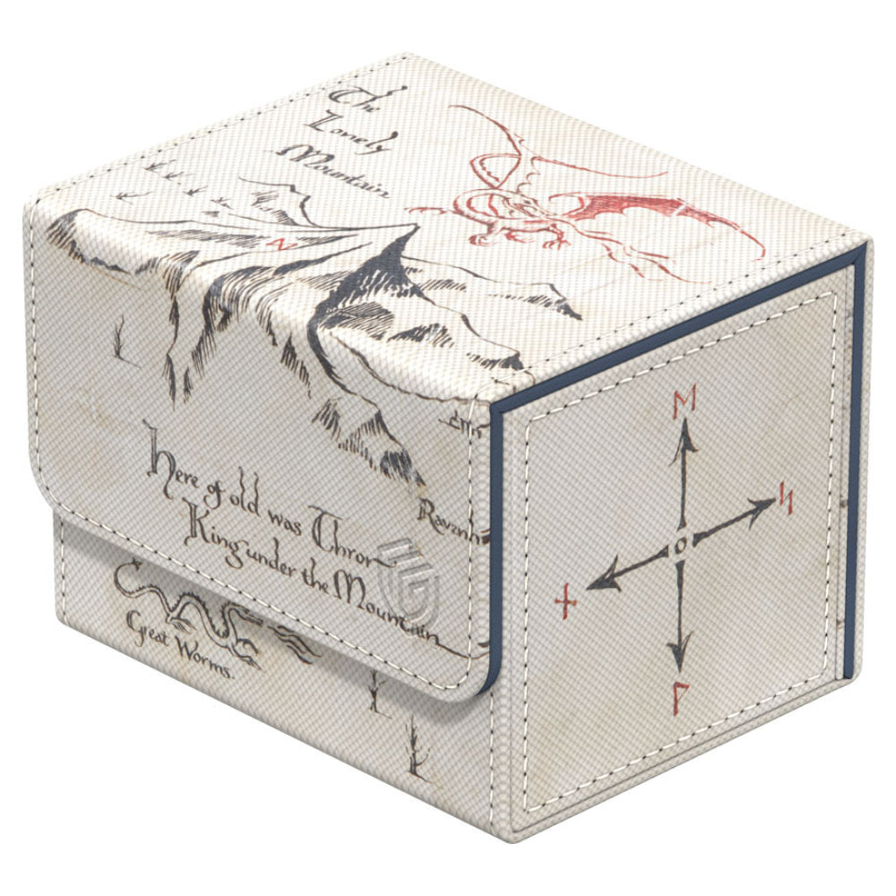 Beige fabric deck box Ultimate Guard Sidewinder 100+ Xenoskin featuring lord of the rings map with dragons and mountains