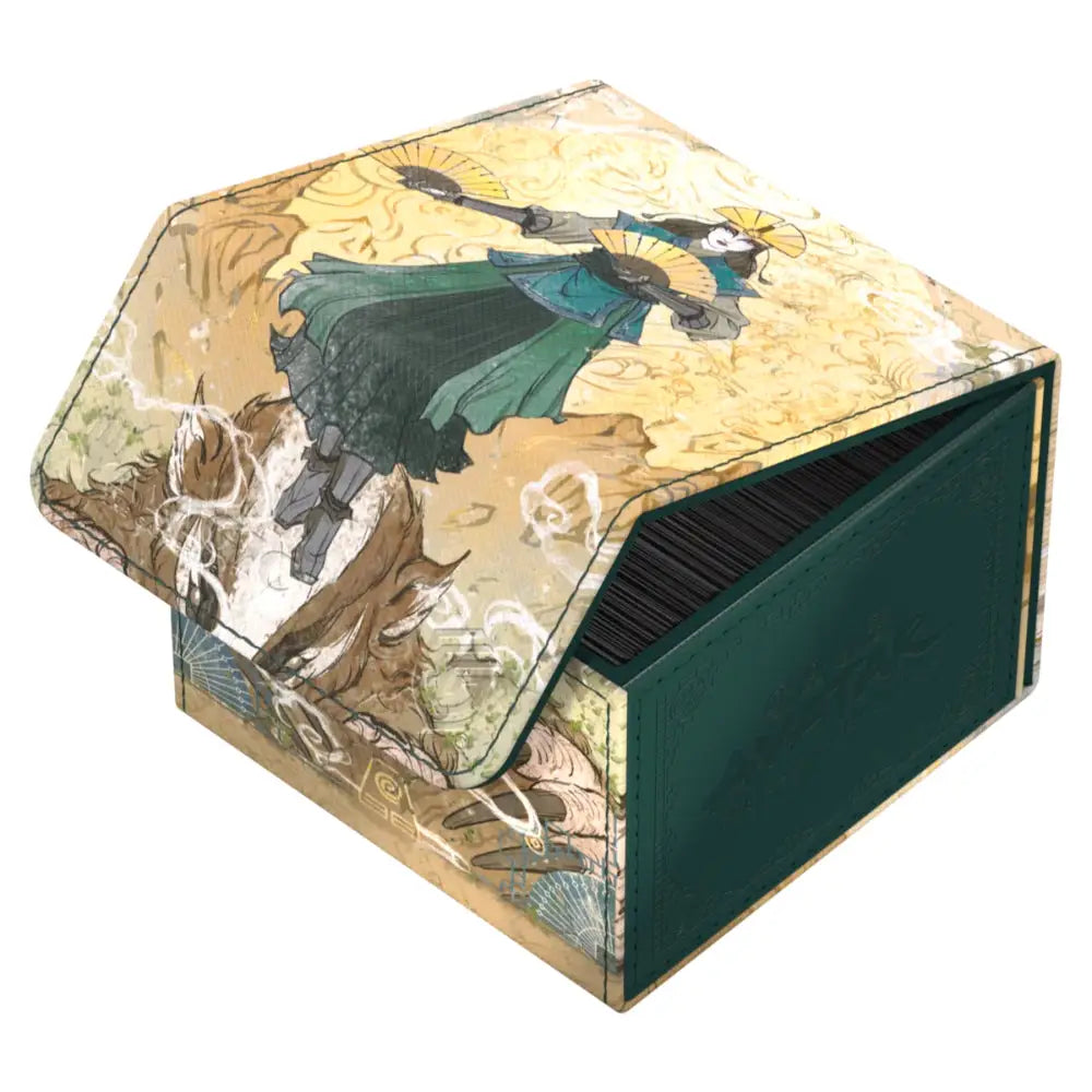 Ultimate guard avatar the last airbender sidewinder 133+ xenoskin deckbox dark green hexagonal card storage box with teal and gold armored figure illustration