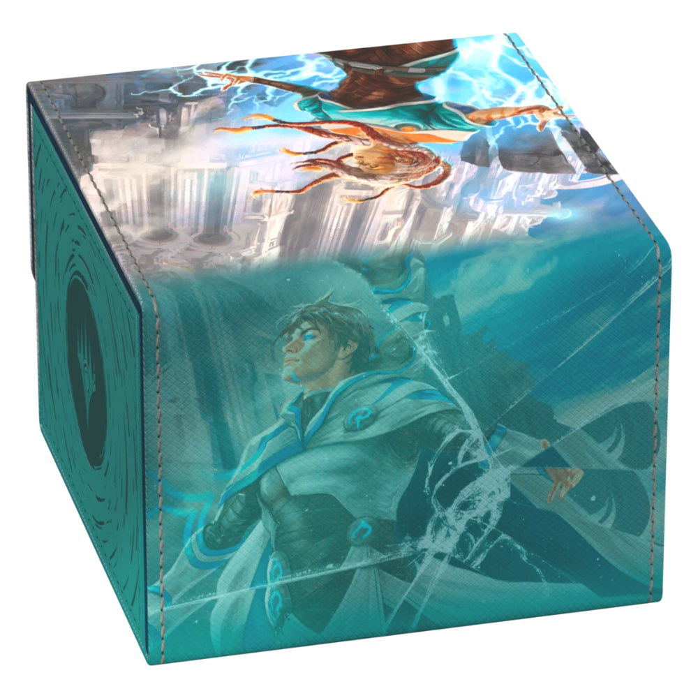 Teal cube deck box ultimate guard sidewinder 133 plus with fantasy illustration tam beleren aquatic scene and ruins