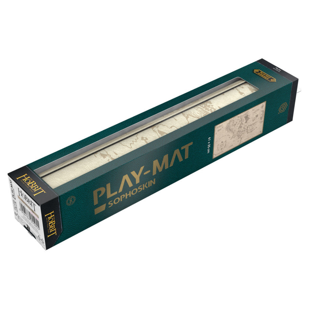 Ultimate guard the hobbit sophoskin playmat featuring a beige and gold middle-earth map in a dark green box