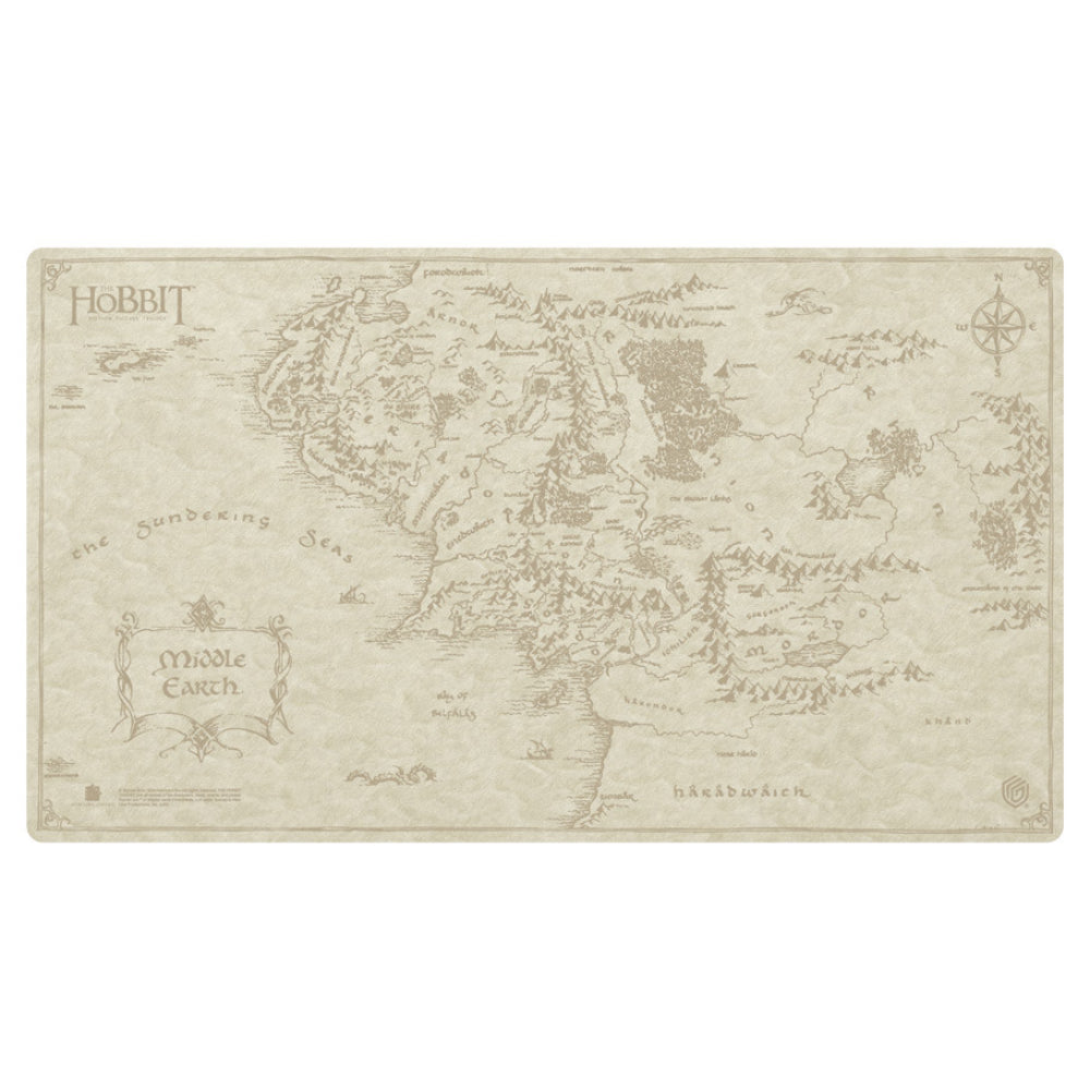 Beige vintage style ultimate guard the hobbit sophoskin playmat featuring detailed middle-earth map with ornate borders