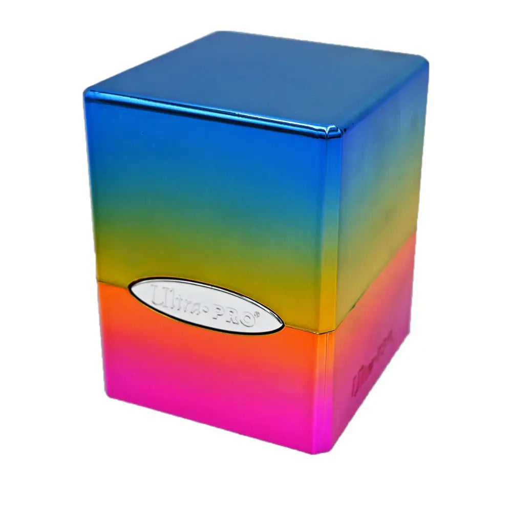 Ultra pro satin deck box metallic cube with rainbow gradient finish for card game storage and protection