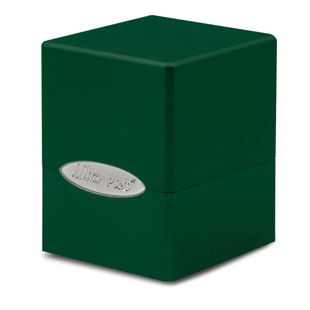 Dark green matte-finish plastic ultra pro satin deck box with silver oval logo for card storage and protection