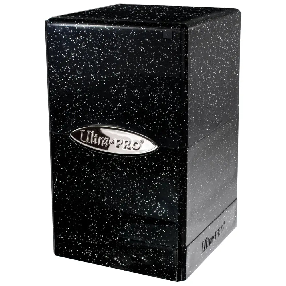 Black speckled ultra pro satin deck box with silver logo designed for card game storage and protection