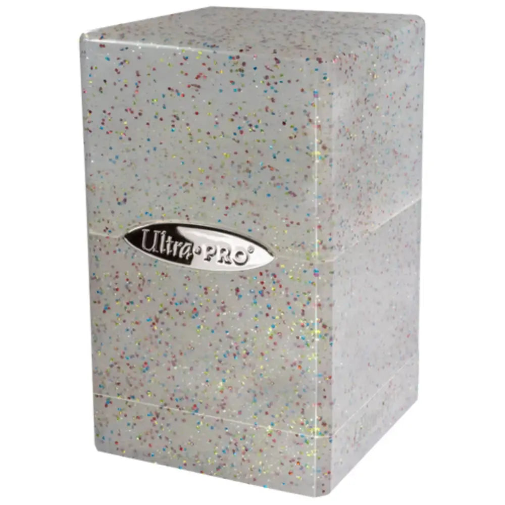 Ultra Pro satin deck box in sparkling silver glitter with modern design and ultra pro logo on the front