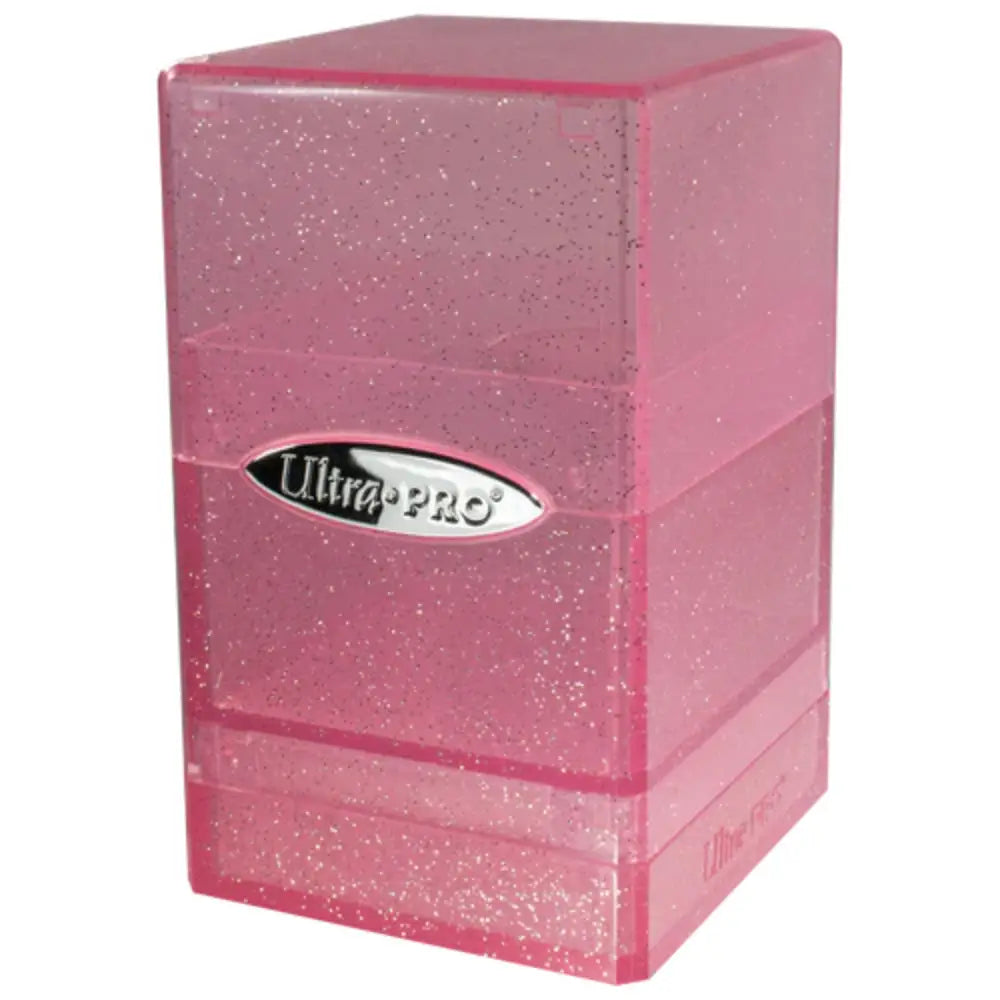 Ultra pro satin deck box pink glittery transparent plastic deck storage for collectible card protection and organization