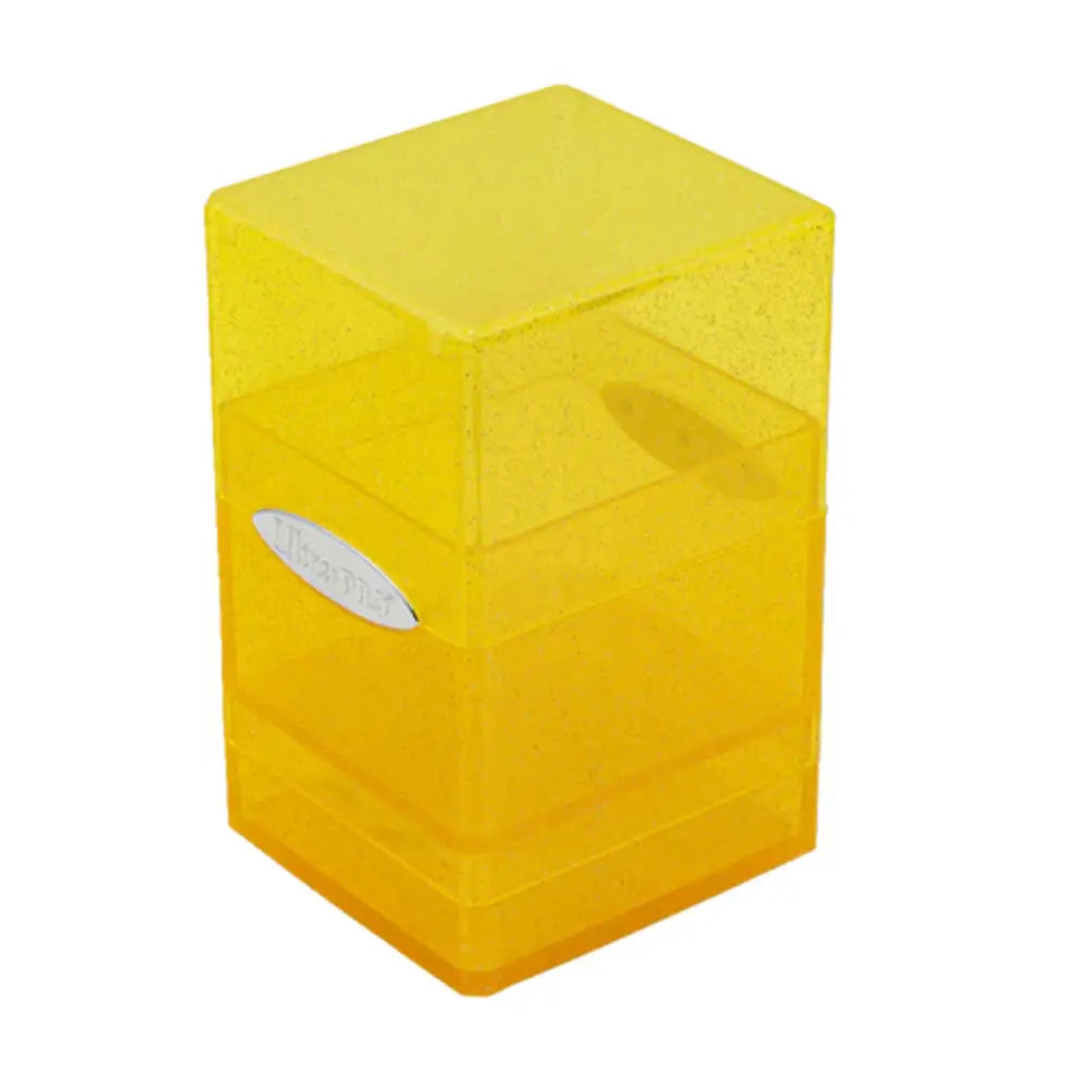 Ultra pro satin deck box translucent yellow plastic card holder with sleek cube design and oval silver logo on front