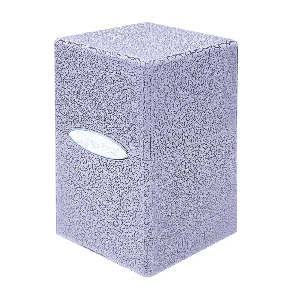 Lavender ultra pro satin deck box card holder with crackle texture silver oval logo and embossed brand name visible