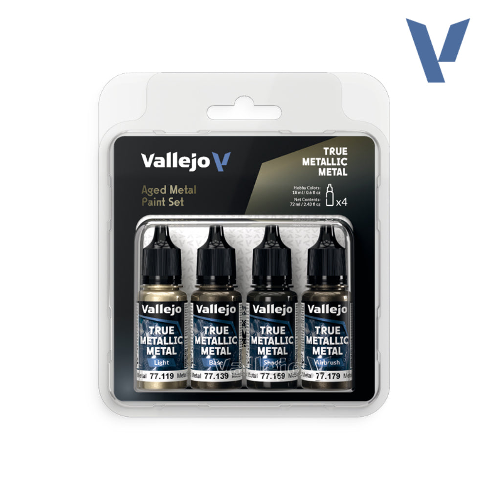 Vallejo True Metallic Paints: Aged Metal Set (4) - Paint & Tools